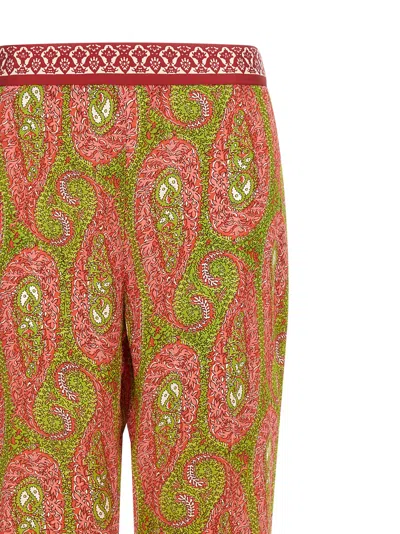 Etro Paisley Foliage Trousers Contrasting Waistband Straight Leg In Multi