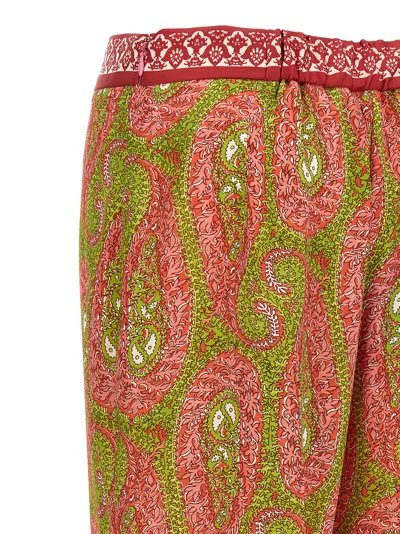 Etro Paisley Foliage Trousers Contrasting Waistband Straight Leg In Multi