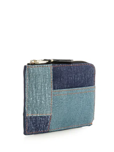 Comme Des Garçons Patchwork Leather Denim Effect Zip Wallet Wallets Blue In Multi