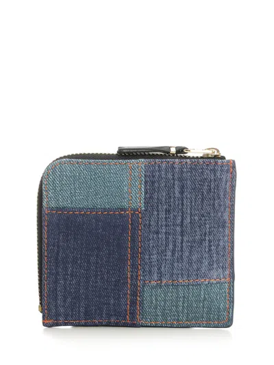 Comme Des Garçons Patchwork Leather Denim Effect Zip Wallet Wallets Blue In Multi