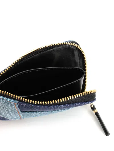 Comme Des Garçons Patchwork Leather Denim Effect Zip Wallet Wallets Blue In Multi