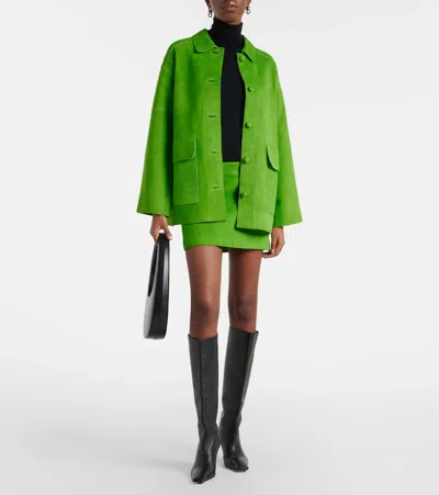 Staud Crest Suede Mini Skirt In Green
