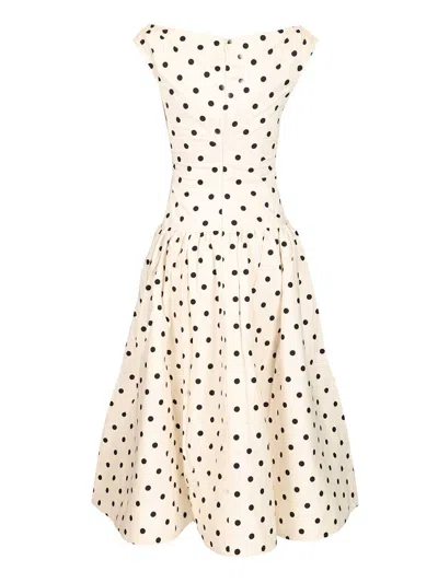 Self-portrait White Dress With All-over Polka Dot And Flared Skirt In Cotton Woman In Orange