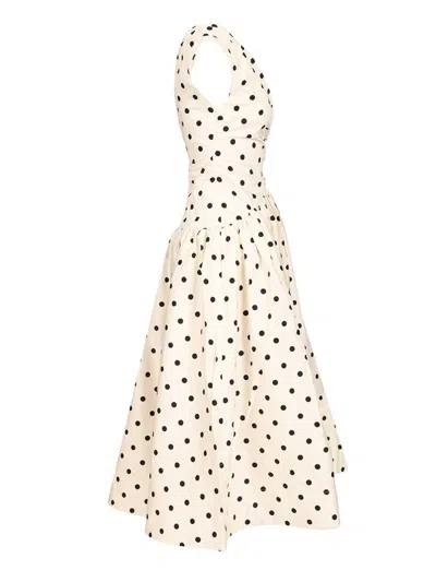Self-portrait White Dress With All-over Polka Dot And Flared Skirt In Cotton Woman In Orange