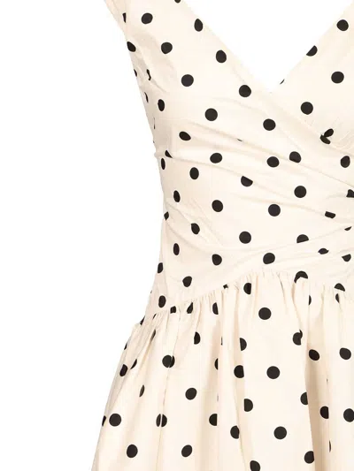 Self-portrait White Dress With All-over Polka Dot And Flared Skirt In Cotton Woman In Orange
