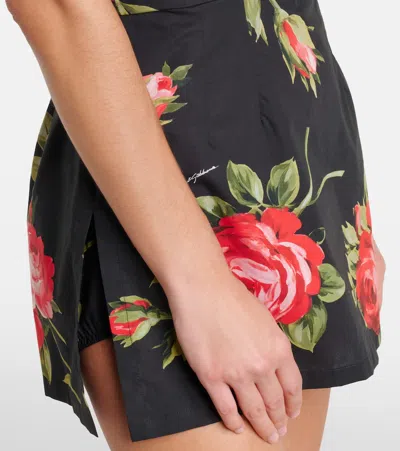 Dolce & Gabbana Floral-print Cotton Bustier Mini Dress In Black
