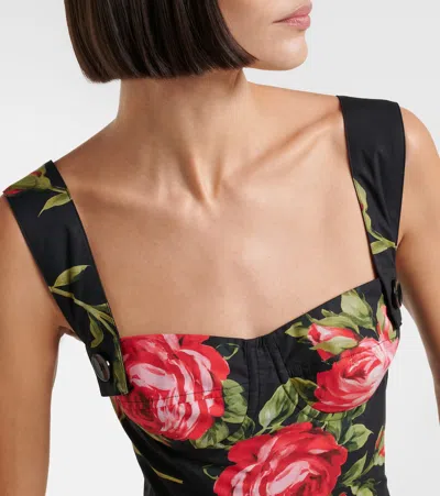 Dolce & Gabbana Floral-print Cotton Bustier Mini Dress In Black
