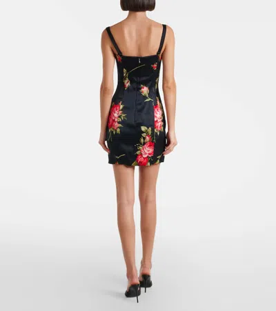 Dolce & Gabbana Black Short Dress With Floral Print In Viscose Woman In Black