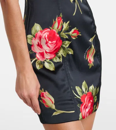 Dolce & Gabbana Black Short Dress With Floral Print In Viscose Woman In Black