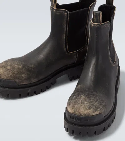 Balenciaga Strike Distressed Leather Chelsea Boots In Black