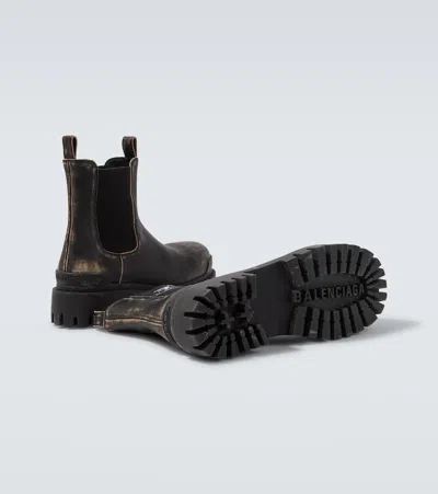 Balenciaga Strike Distressed Leather Chelsea Boots In Black