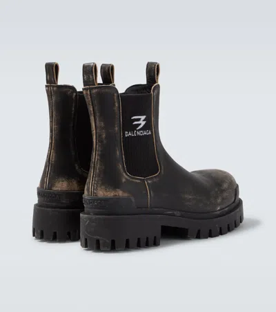 Balenciaga Strike Distressed Leather Chelsea Boots In Black