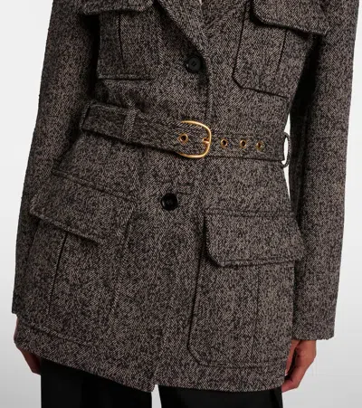 Chloé Belted Herringbone Wool-blend Jacket In Multi