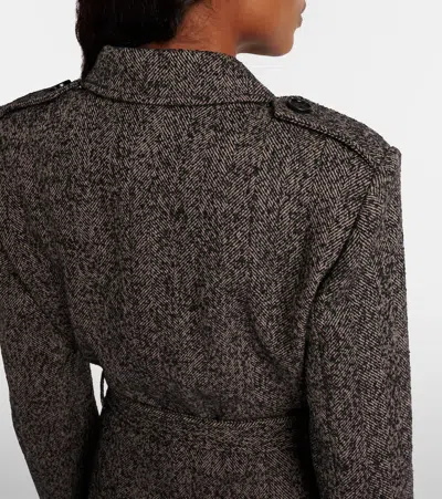 Chloé Belted Herringbone Wool-blend Jacket In Multi