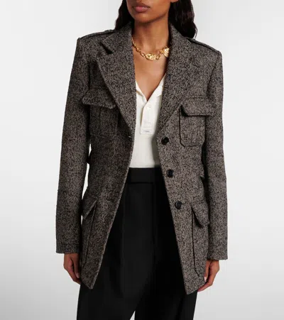 Chloé Belted Herringbone Wool-blend Jacket In Multi