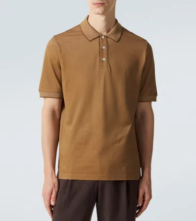 Canali Brown-hazelnut Cotton Jacquard Polo Shirt