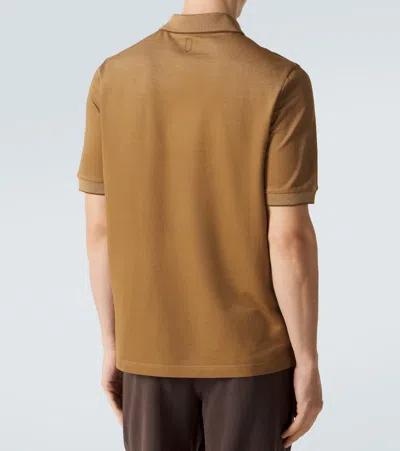 Canali Brown-hazelnut Cotton Jacquard Polo Shirt