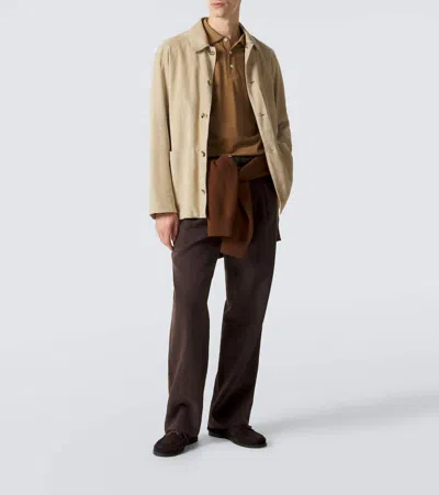 Canali Brown-hazelnut Cotton Jacquard Polo Shirt