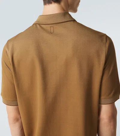 Canali Brown-hazelnut Cotton Jacquard Polo Shirt