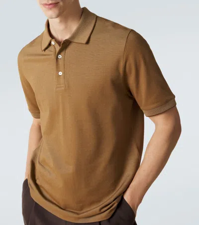 Canali Brown-hazelnut Cotton Jacquard Polo Shirt