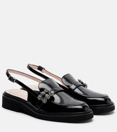 Roger Vivier Viv Rangers Crystal-embellished Leather Slingback Loafers In Black