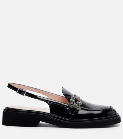 Roger Vivier Viv Rangers Crystal-embellished Leather Slingback Loafers In Black