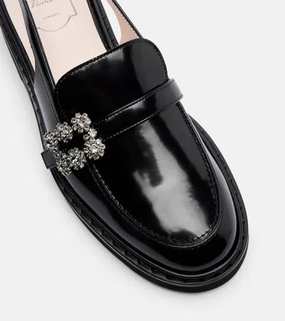 Roger Vivier Viv Rangers Crystal-embellished Leather Slingback Loafers In Black