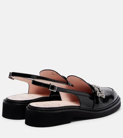 Roger Vivier Viv Rangers Crystal-embellished Leather Slingback Loafers In Black