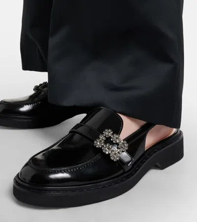 Roger Vivier Viv Rangers Crystal-embellished Leather Slingback Loafers In Black