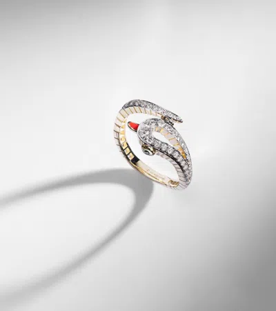 Yvonne Léon Python 9kt Gold Ring With Diamonds In Gold