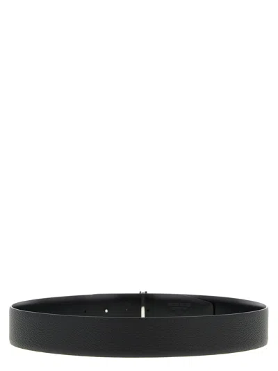 Tom Ford Dark Brown Reversible Textured Silver Buckle Belt In Black