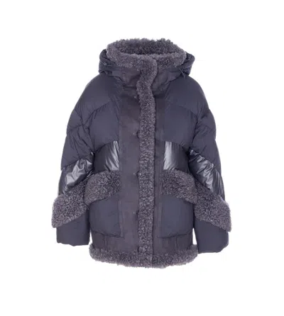 Vegancode Quilted Faux-fur Trim Coat In Blue