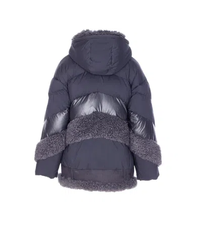 Vegancode Quilted Faux-fur Trim Coat In Blue