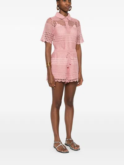 Zimmermann Wanderlust Crocheted Cotton-blend Shorts In Pink