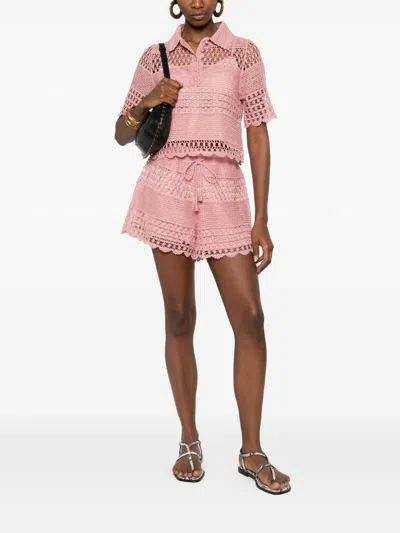 Zimmermann Wanderlust Crocheted Cotton-blend Shorts In Pink