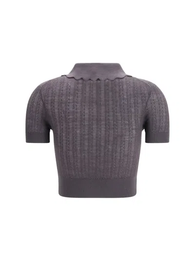 Self-portrait Cropped Top With A Scalloped Collar With Floral Embroidery In Gray