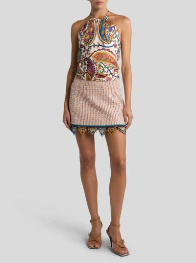 Etro Women Silk Top With American Neckline And Floral Paisley Pattern In Multi
