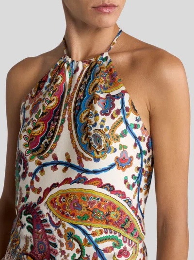 Etro Women Silk Top With American Neckline And Floral Paisley Pattern In Multi
