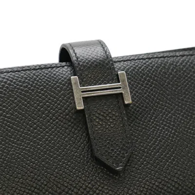 Pre-owned Hermes Black Epsom Leather Long Wallet (bi-fold) ()