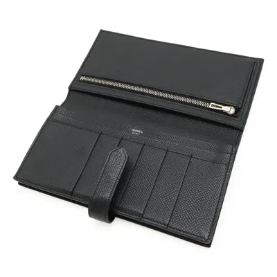 Pre-owned Hermes Black Epsom Leather Long Wallet (bi-fold) ()