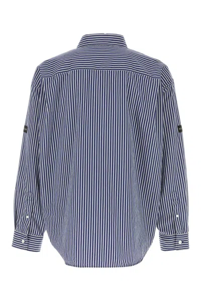 Balenciaga Poplin Shirt Striped Long Sleeves Pocket In Blue