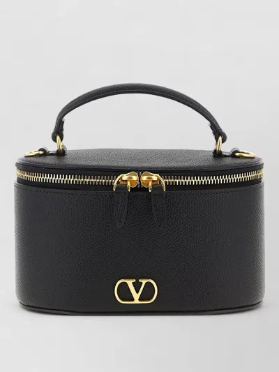 Valentino Garavani Vlogo Signature Mini Vanity Bag In Grainy Calfskin Woman Black Uni In Black