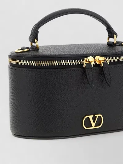 Valentino Garavani Vlogo Signature Mini Vanity Bag In Grainy Calfskin Woman Black Uni In Black