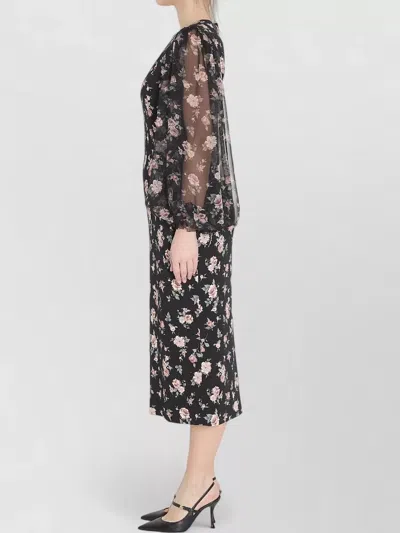 Dolce & Gabbana Women Black Dress With Round Neckline And All-over Floral Motif In Silk Blend Woman In Black
