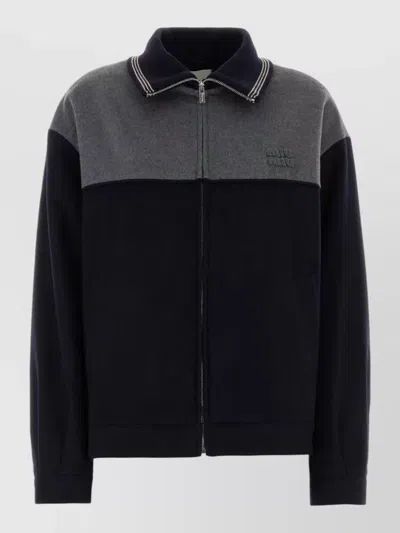 Miu Miu Velour Jacket Contrast Panel Buttoned Cuffs Collar In Black