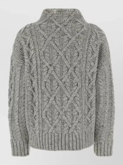 Jil Sander Wool Sweater High Neck Cable Knit In Gray