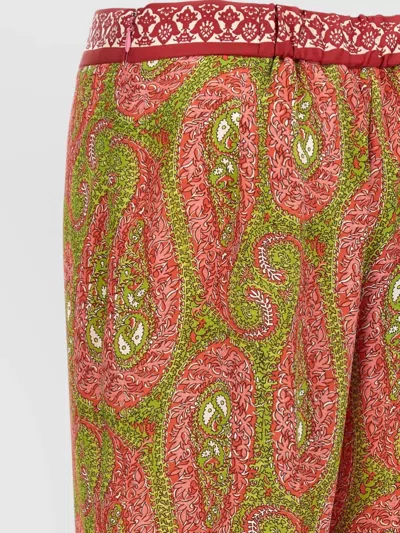 Etro Paisley Foliage Trousers Contrasting Waistband Straight Leg In Multi