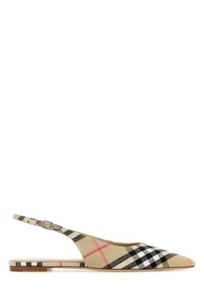Burberry Sand Dame Check Slingback Ballet Flats In Blue