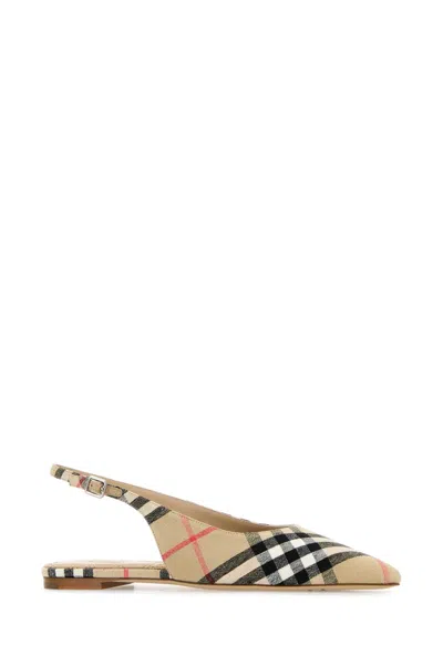 Burberry Sand Dame Check Slingback Ballet Flats In Blue