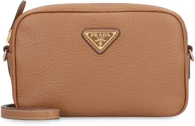 Prada Small Leather Crossbody Bag In Brown